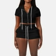 thumbnail image 2 of Women's Casual Fashion Short Sleeve Zipper Sweatshirt Suits Soft Solid Color Sweatshirts Tops And Shorts Two Piece Suits, 2 of 2