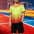 thumbnail image 2 of Odeerbi Niños Niñas Rápido Seco Juego de Entrenamiento de Fútbol Gradiente Geométrico Impresión Cuello En V Camiseta Shorts Conjunto Atlético Para 5-17 Años, 2 of 9