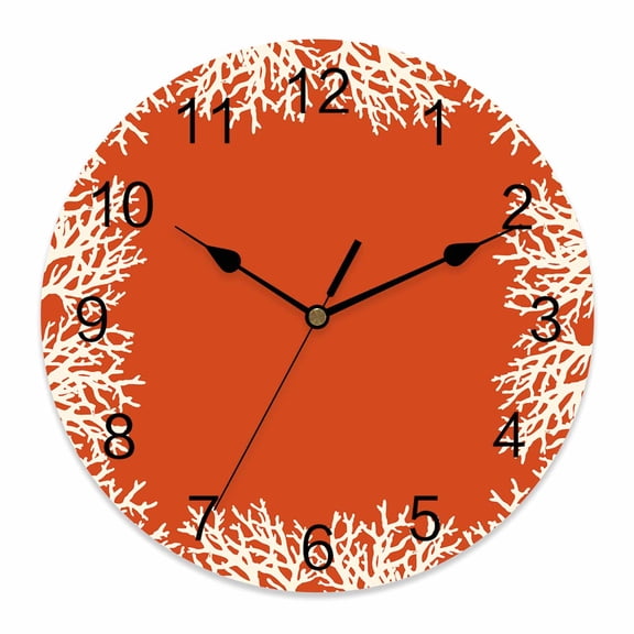Wall Clock Orange Coral Clocks PVC Silent Non-Ticking Battery Operated Decorative Coastal Marine Life Round Clock for Home Living Room Kitchen Bedroom Office School Wall Decor 10 Inch