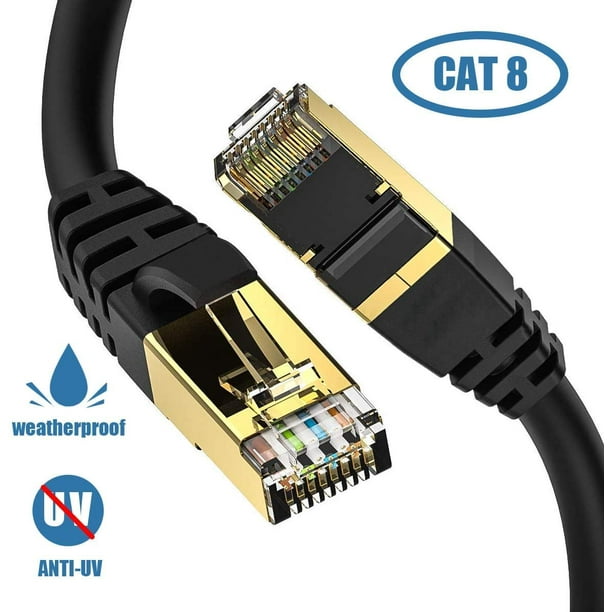 Câble Ethernet Cat8, Câble LAN Gigabit de 50 Pi (15,3 Mètres), Câble Réseau Blindé Extérieur, Haute Vitesse 26AWG Heavy Duty