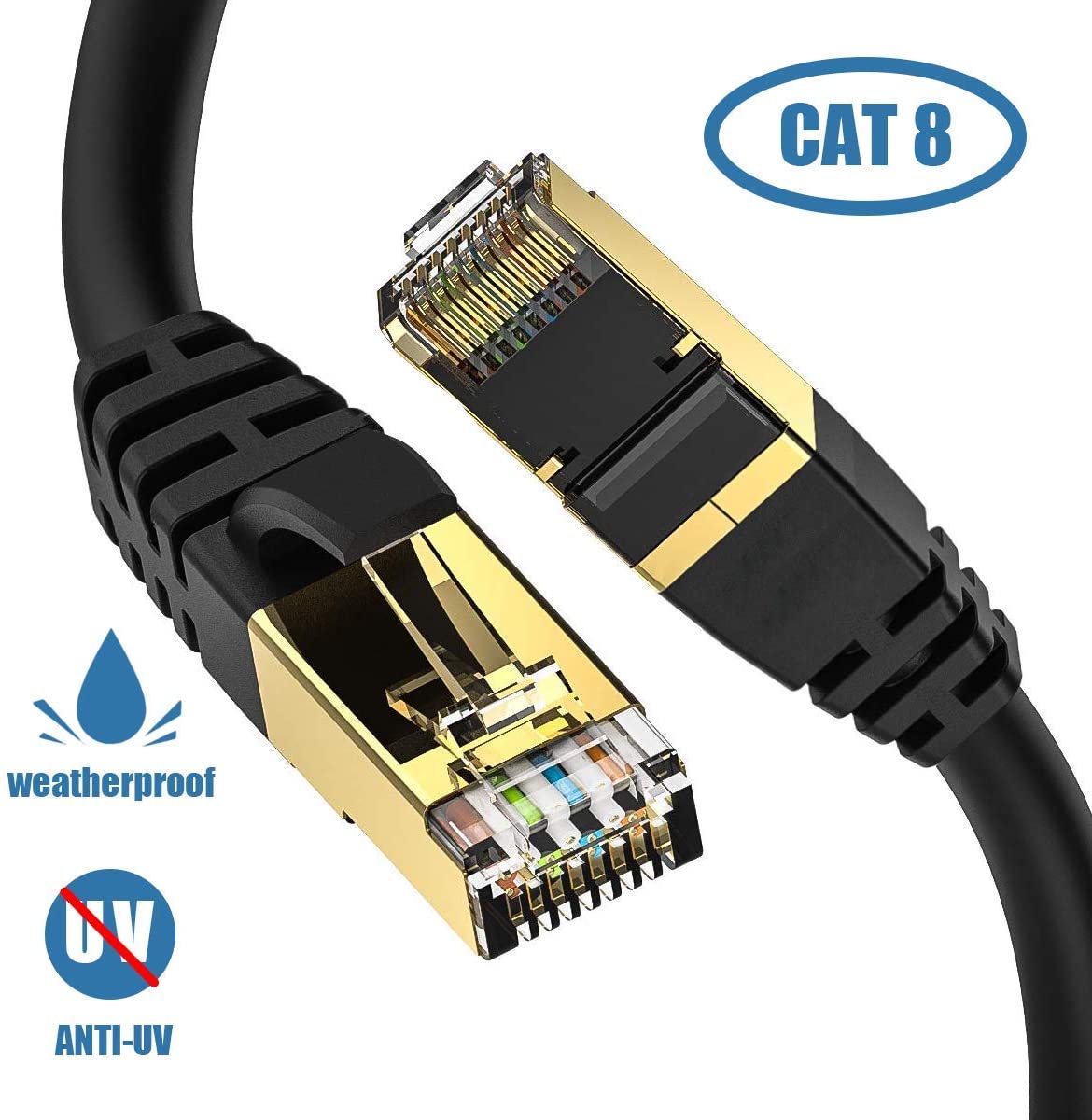 Cat8 Ethernet Cable 40FT (12.2 Meters), High Speed Gigabit LAN Cable,  Outdoor Network Cable, 26AWG Heavy Duty 40Gbps