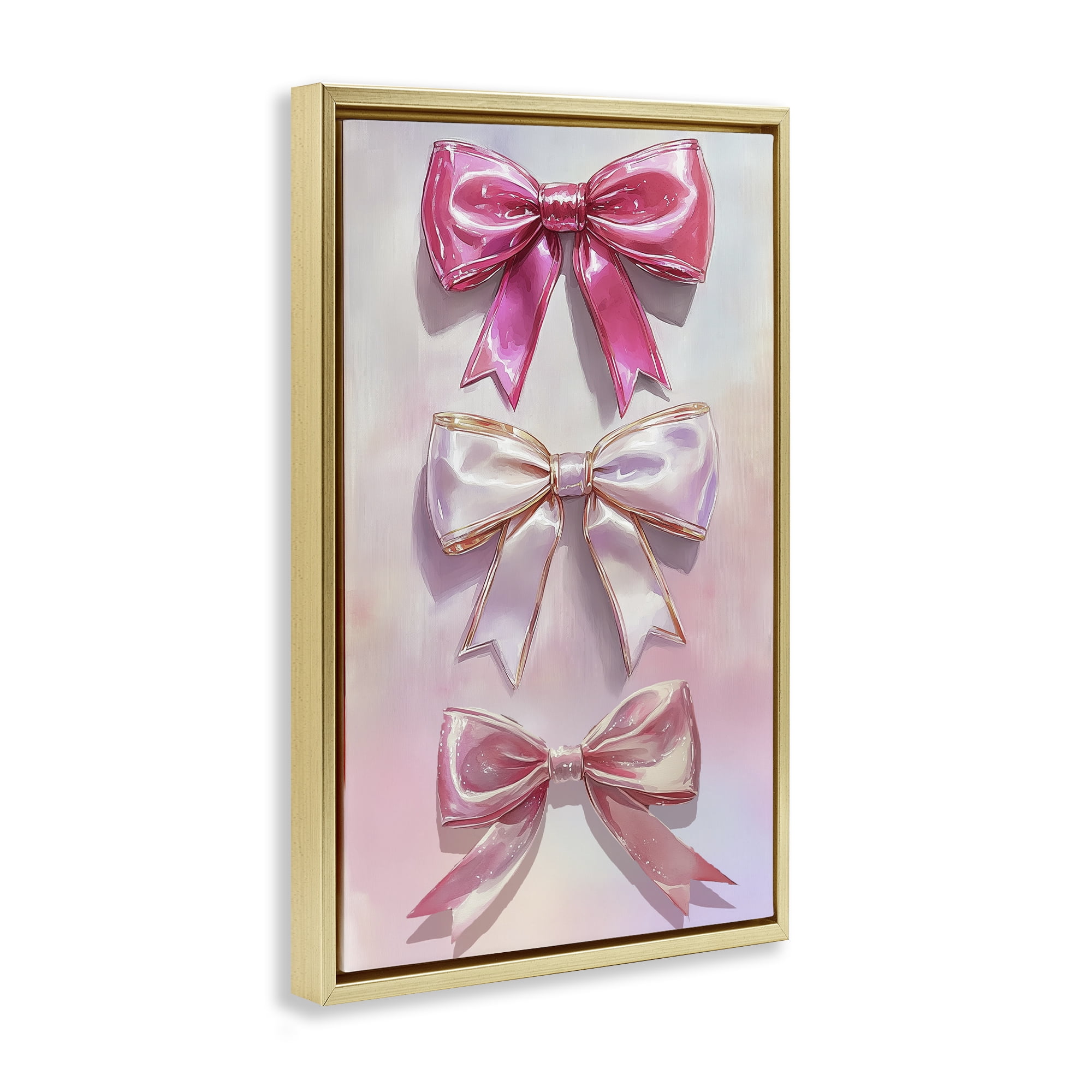 Stupell Industries Blush And Satin Bows Gold Framed Floater Canvas Wall Art, design by Annabelle Hall