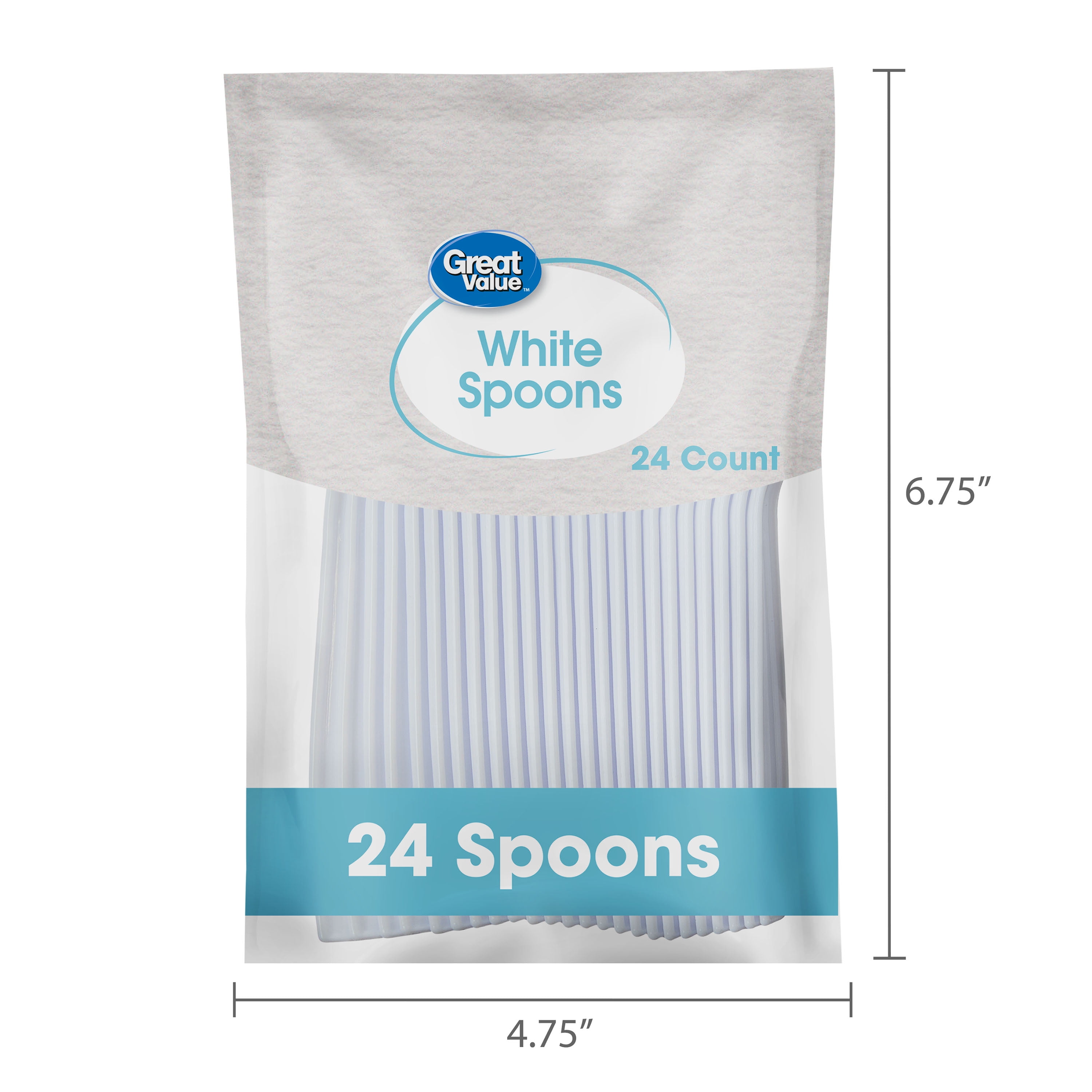 Great Value Plastic Basic White Spoons, 24 Count