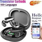 AI Translation Earbuds Real-Time 144-Language Translator Open Ear Wireless Earbuds for Travel Business and Language Learning-Black