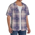 thumbnail image 4 of Balery Heart Check Plaid Men's Casual Button Down Shirt Short Sleeve Textured Summer Cuban Beach Shirts-Large, 4 of 7
