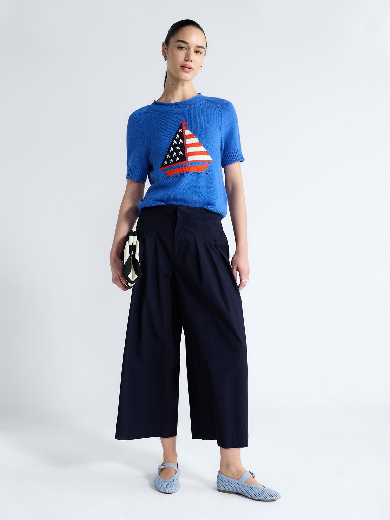 Free Assembly Women's and Women's Plus High Rise Wide Leg Pleated Culotte Pants, Sizes XS-XXL