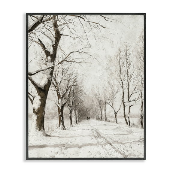 Stupell Industries Snowy Winter Lane Landscape Painting Black Framed Art Print Wall Art, 11 x 14