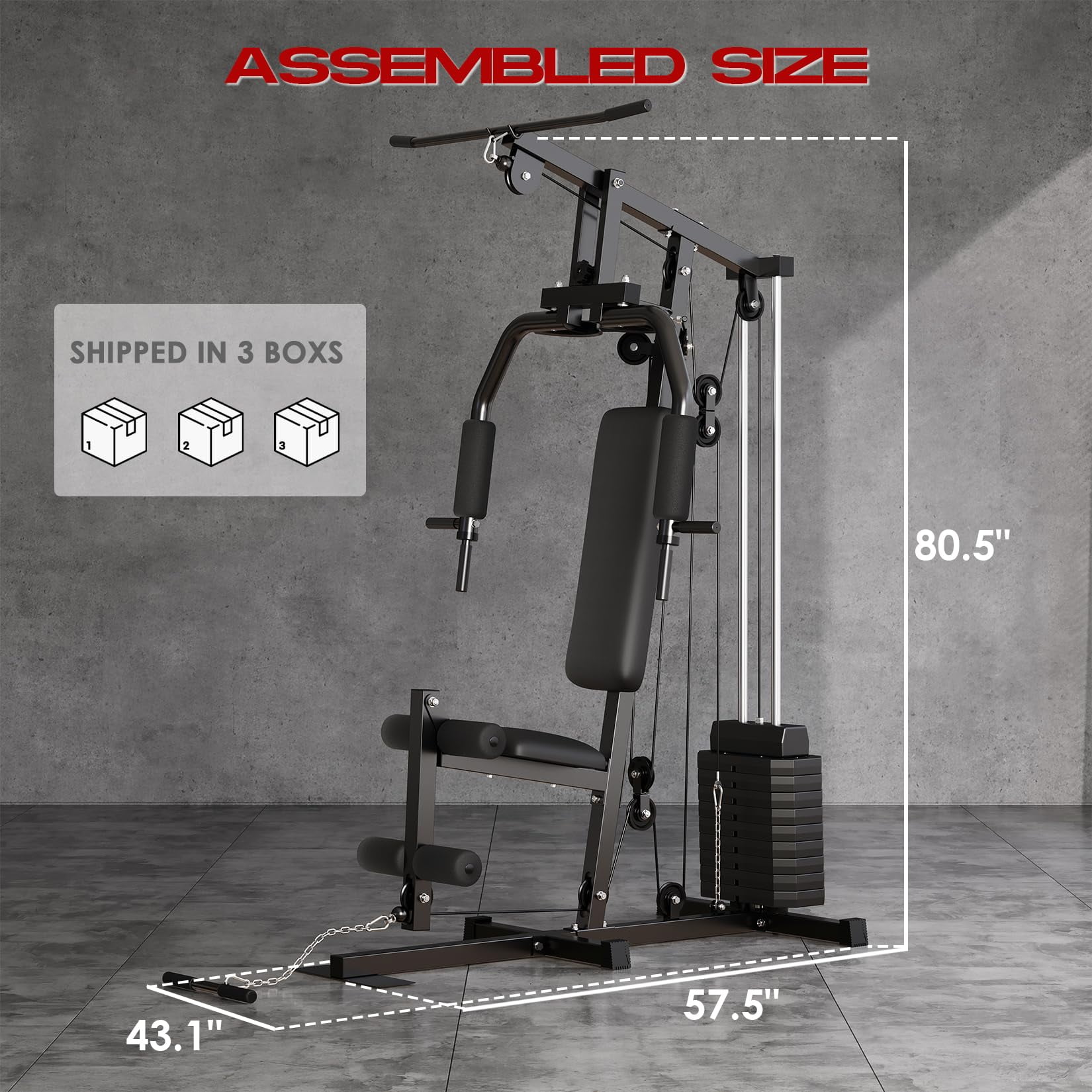 Home Gym Station, Multifunctional Home Gym Machine with 100LBS Weight Stack, All in One Workout Machine for Full Body Strength Training, LAT Pull Down, Chest Press, Leg Extension