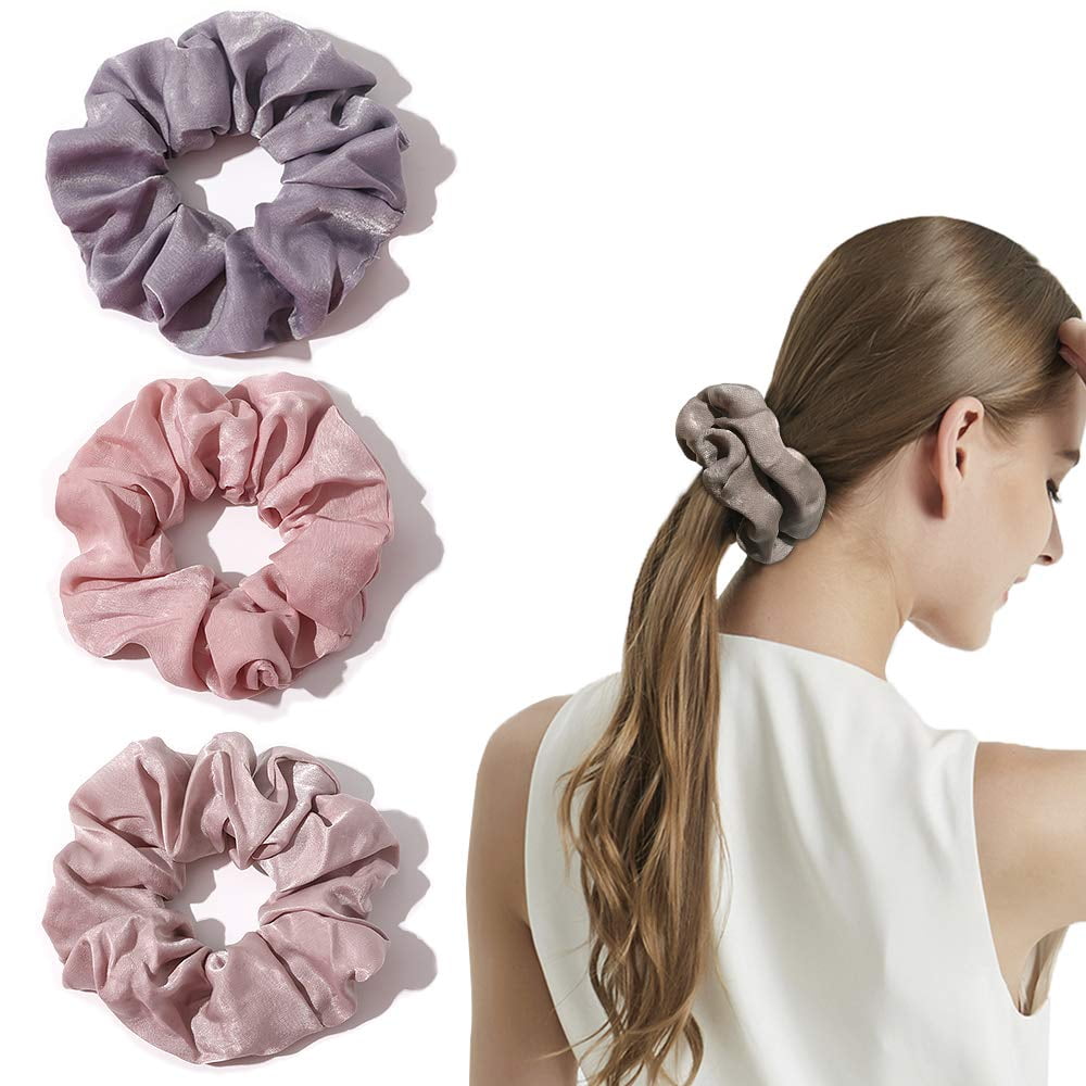 100% silk hair scrunchie hair accessories soft ponytail holder pink floral