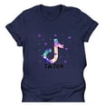 thumbnail image 3 of pitrice T-shirt pour Femme Imprimé, Haut Décontracté à Col Rond, Blouse à Manches Courtes, Bleu Marine, TTG, 3 of 4