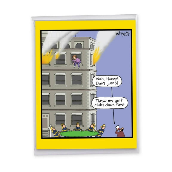 1 Jumbo Funny Anniversary Card with Envelope (8.5 x 11 Inch) - Golf Clubs Fire Anniversary J5391ANG