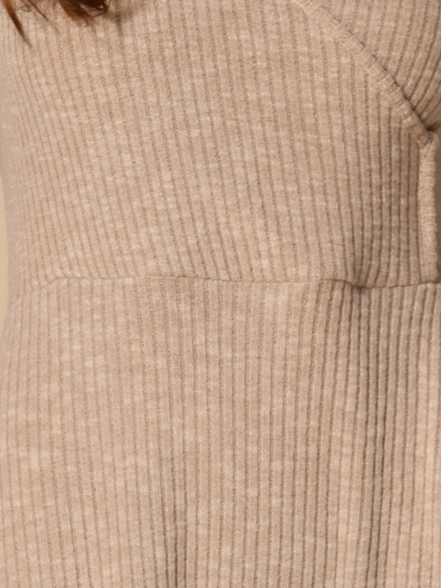 DARING DIVA Knit Ribbed Midi Deep V Wrap A-Line Dress L Khaki