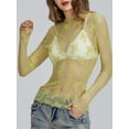 thumbnail image 5 of Elippeo Women Long Sleeve T-Shirts Mesh See-Through Mock Neck Lace Shirts Spring Fall Slim Fit Tops Streetwear, 5 of 9