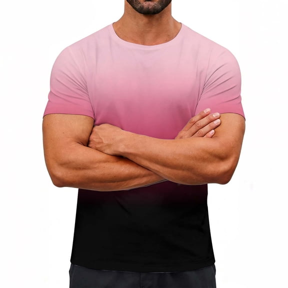 Fnnxeal Mens T-Shirts Short Sleeve Summer Crew Neck Print Casual Pink Shirts for Men Size L