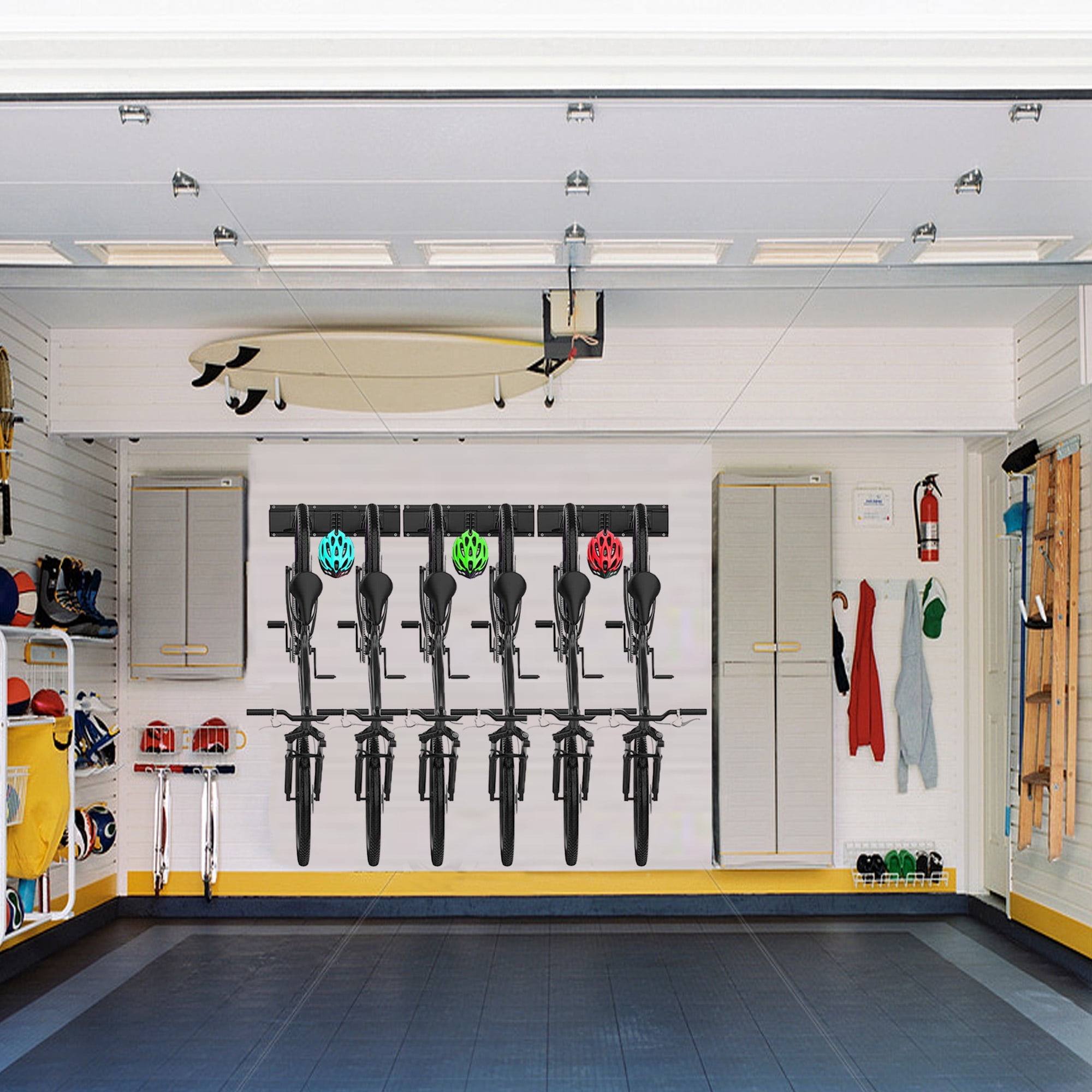 BreezyLife Bike Storage Rack Wall Mount Garage Hanger for 6 Bicycles & 3 Helmets