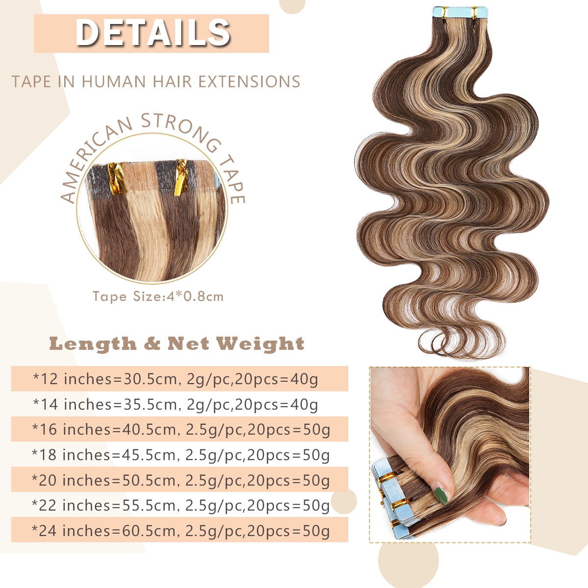 SEGO Curly Tape in Hair Extensions 100% Real Remy Human Hair Long Silky Thick Hair Gold Hair Acessories Black/Blonde/Gray/White Hair