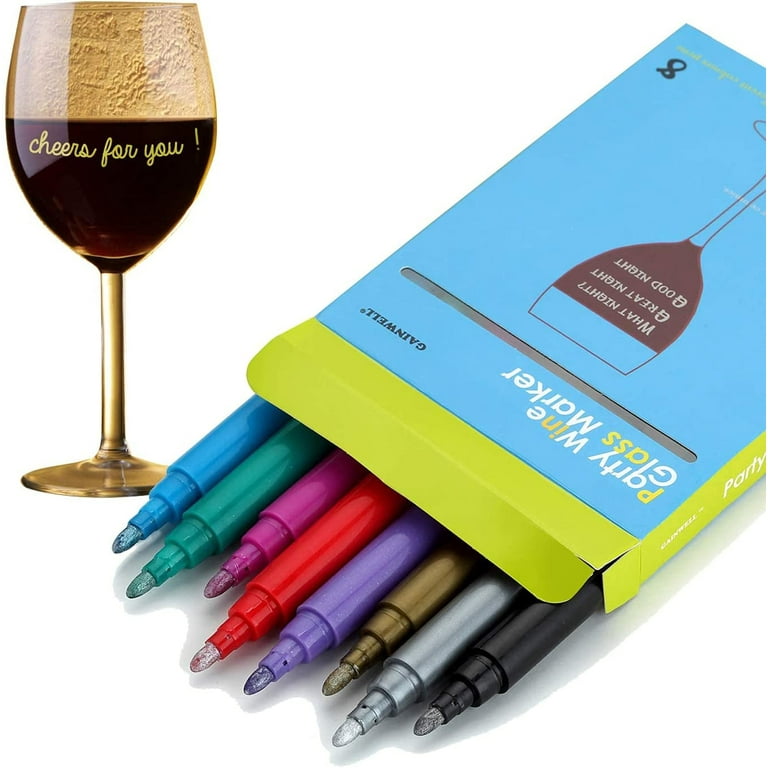  GAINWELL Wine Glass Markers – Pack of 8 Food-Safe Non-Toxic Wine  Glass Marker Pens - Can also be Used on Ceramic Plates and other Glass and  Dinnerware : Home & Kitchen