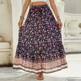thumbnail image 5 of Yucgh Women's Smocked High Waist Beach Skirt with Slit, Bohemian A-line Maxi Skirt, Flowy Pleated Summer Casual Skirt,Navy,L, 5 of 8
