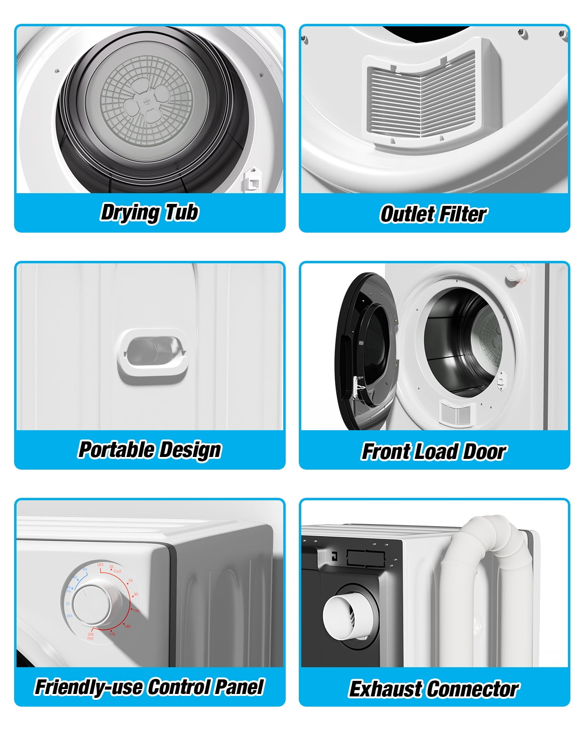 TABU Washer and Dryer Set, 17.6LBS Full Automatic Washing Machine &2.6Cu.ft Portable Dryer Combo (White)