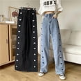 thumbnail image 2 of Autumn Winter Vintage Heart Shape Printing Jeans Y2K Harajuku Wide Leg Pants Women Loose Straight Denim Pants Fashion Trousers-Light Blue-M, 2 of 7
