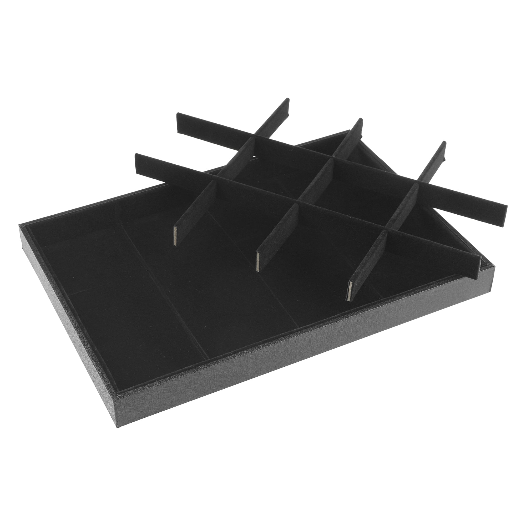 Unique Bargains Velvet Jewelry Boxes Organizer Trays with Removable Dividers for Drawers Black 12 Grid Tray