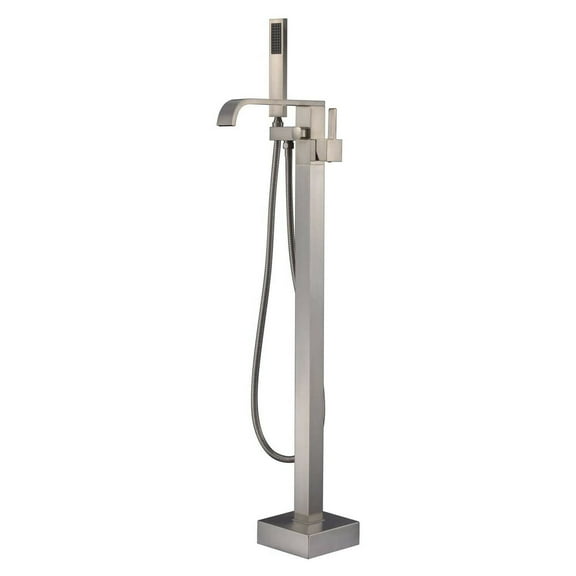 Brushed Nickel Bathroom Floor Waterfall Faucet Set Freestanding tub Filler Tap