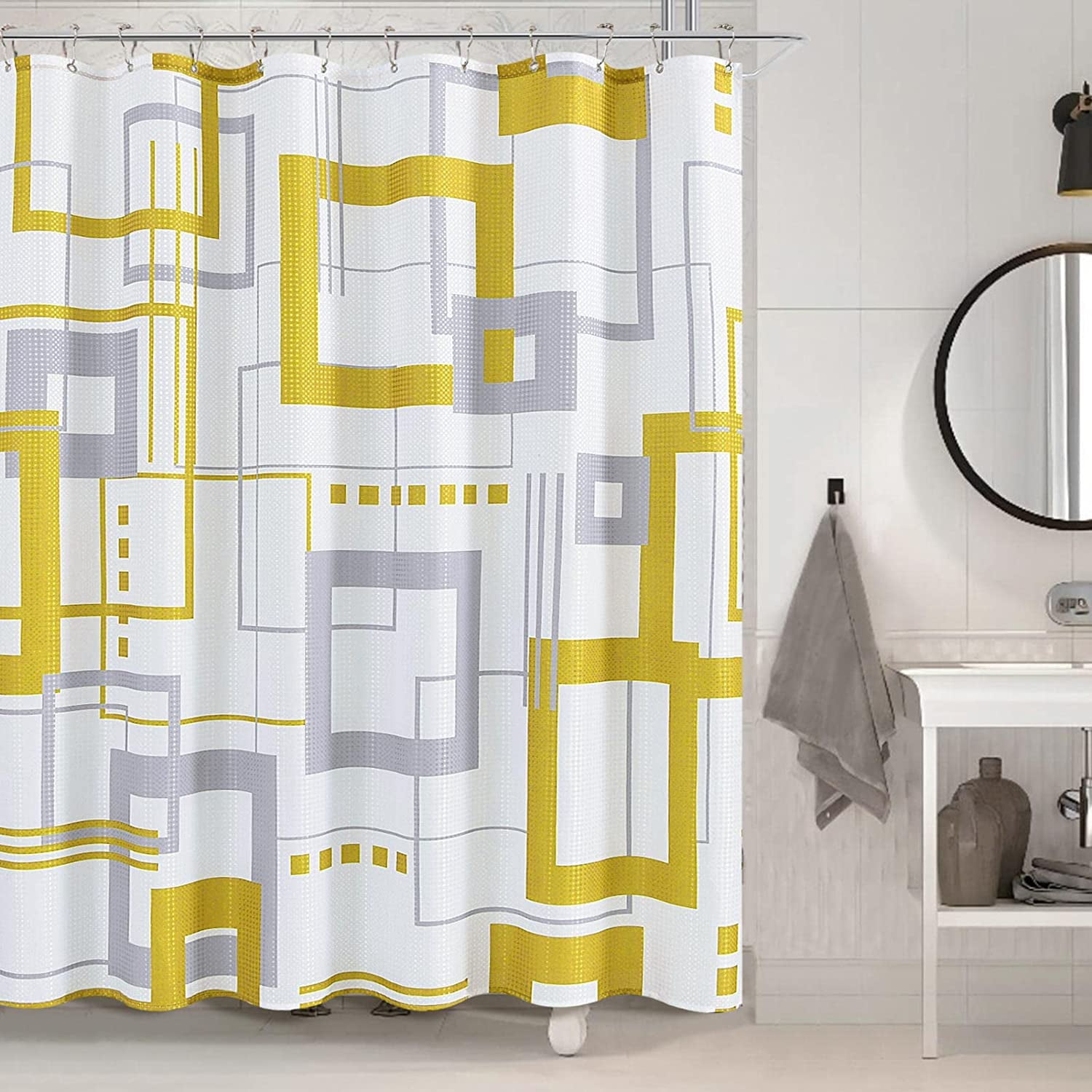 Gelbchu Gray Yellow Stall Half Fabric Shower Curtain W 36 x H 72