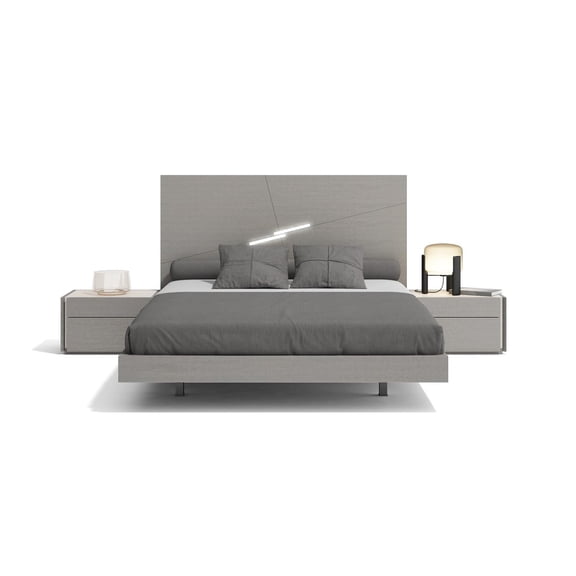 Grey Finish W/ High Gloss Accents King Bedroom Set 3Pcs Contemporary J&M Faro