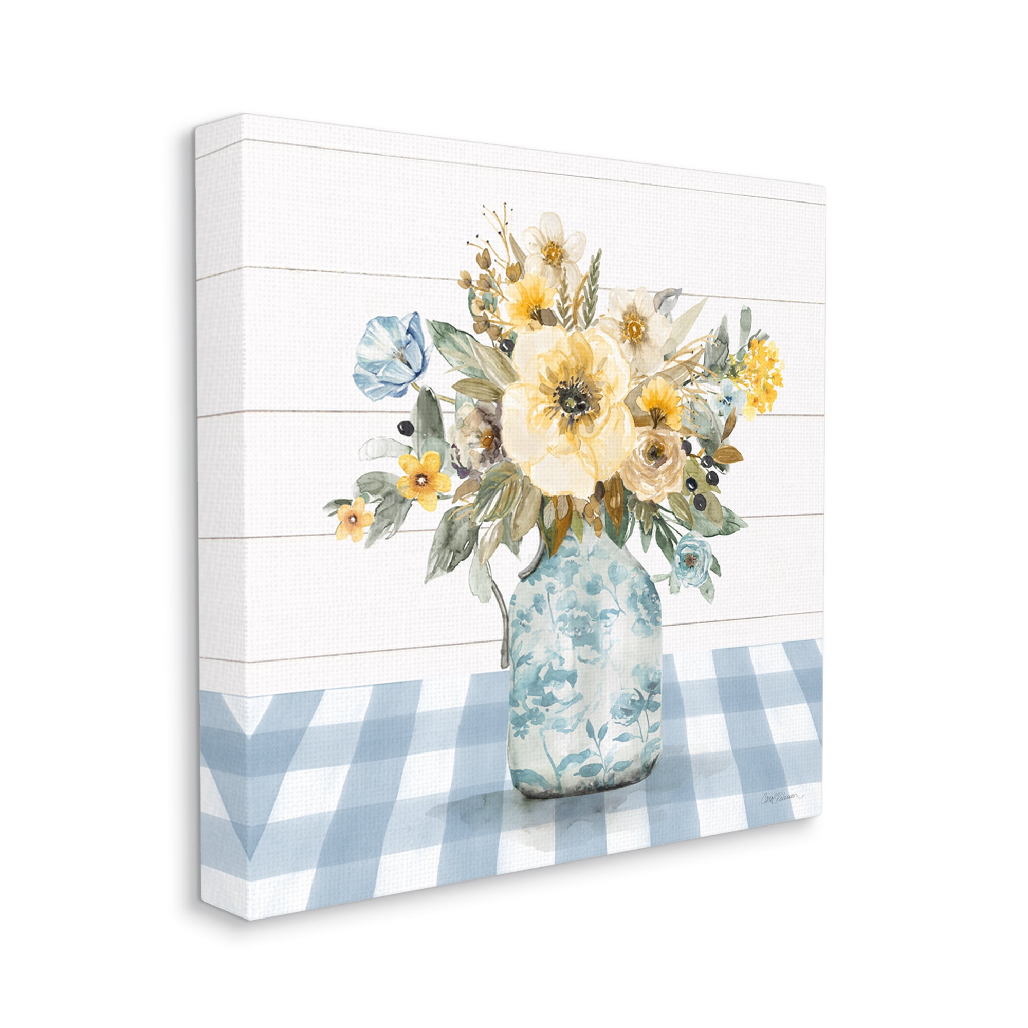 Stupell Industries Bouquet with Blue Plaid Botanical & Floral Painting Gallery Wrapped Canvas Art Print Wall Art, 30 x 30