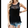 thumbnail image 3 of Suéter de Punto de Verano para Mujer, Camiseta Sin Mangas con Cuello Redondo de Crochet, Blusa Informal Sin Mangas con Aberturas Negro XL, 3 of 10