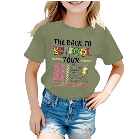 Polo Shirts for Girls 12-14 Children's School Season Printed Short Sleeved Round Neck T Shirt Light Green, 12-13 Years