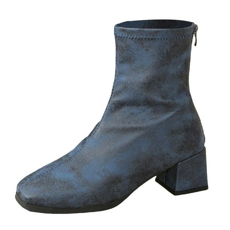 GHSOHS Boots for Women Pull on Slouch Boots Ankle Booties Shoes Women Work Boots Ladies  Square Toe Thick Heel Back Zipper Short Tube Small Leather Boots High Heels Western Cowgirl Boots Size 37