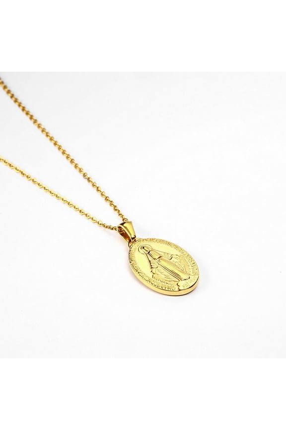 Lovelords Classic Christian Virgin Mary 14K Yellow Gold Pendant Necklace Women's Religious Lucky Prayer Amulet Good Luck Jewelry Gift