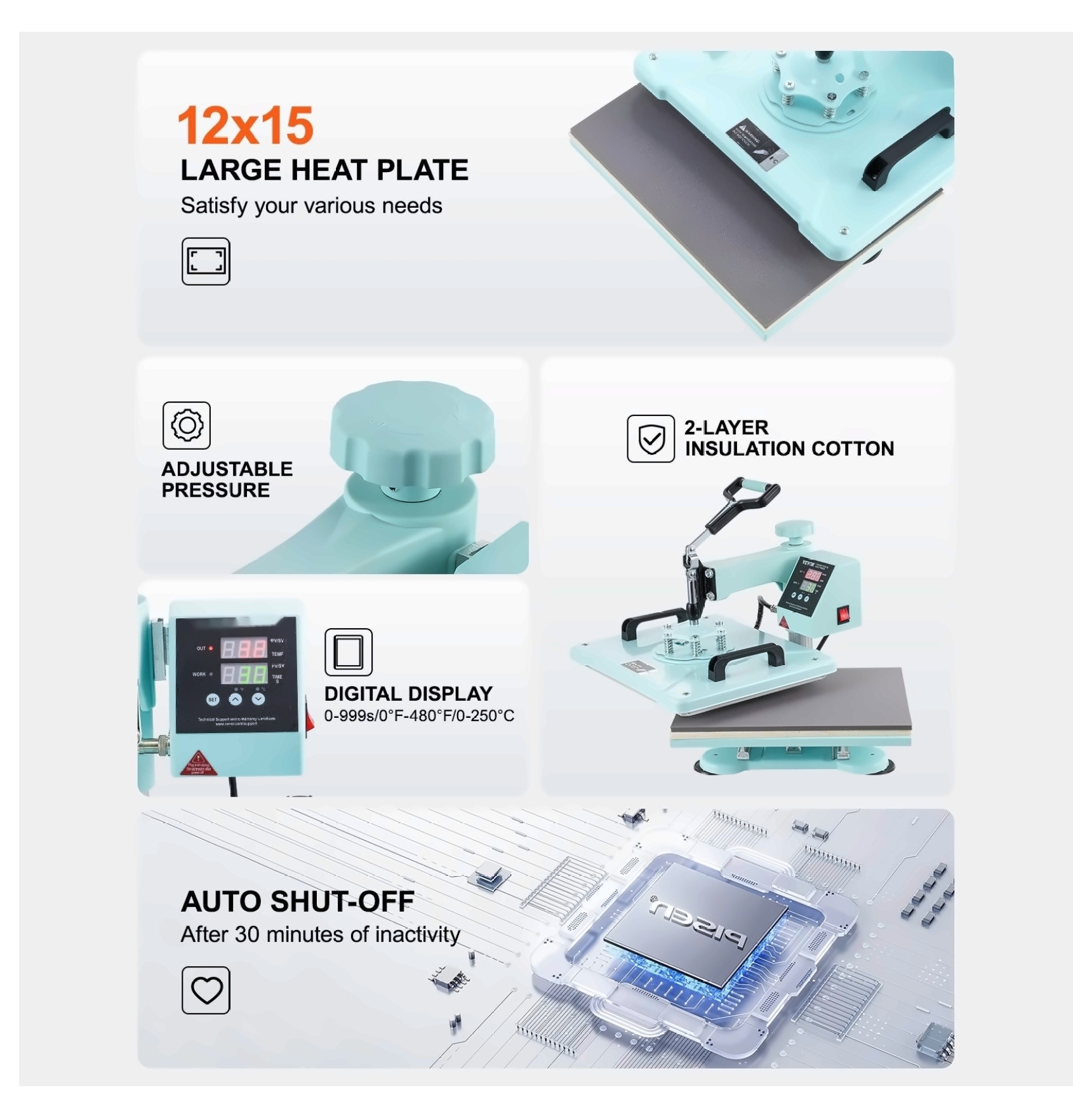 Heat Press Machine 12x15", 8 in 1 with 30oz Tumbler Press - T-Shirts, Mugs, Hats - Versatile DIY Crafting & Personalization