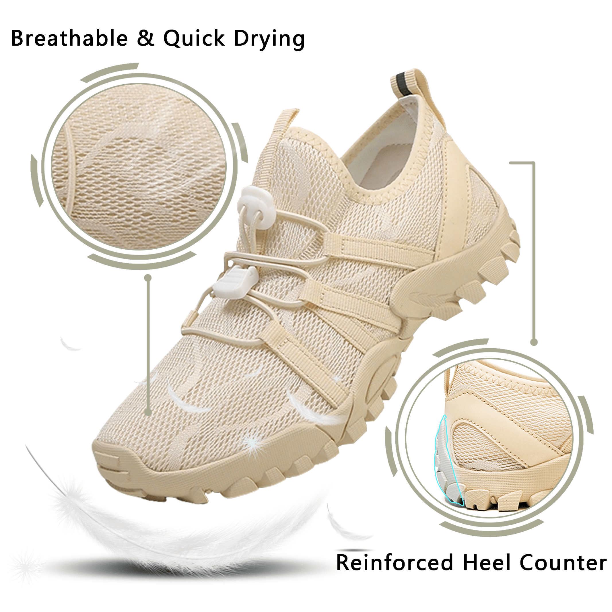 Stepedia Water Shoes Women Men Quick Dry Breathable Beach Shoes Barefoot Swim Shoes for Walking, Beige