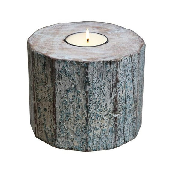 HomeRoots 554700 5 in. Brown & White Solid Wood Tabletop Tealight Candle Holder