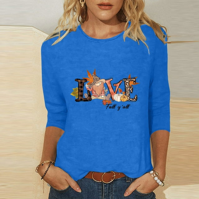 Xihbxyly Hauts pour Femmes Mode Décontractée T-shirt Imprimé Mi-Longueur Manches 3/4 Blouse Col Rond Hauts Décontractés Liquidation Économies Chemises Manches 3/4