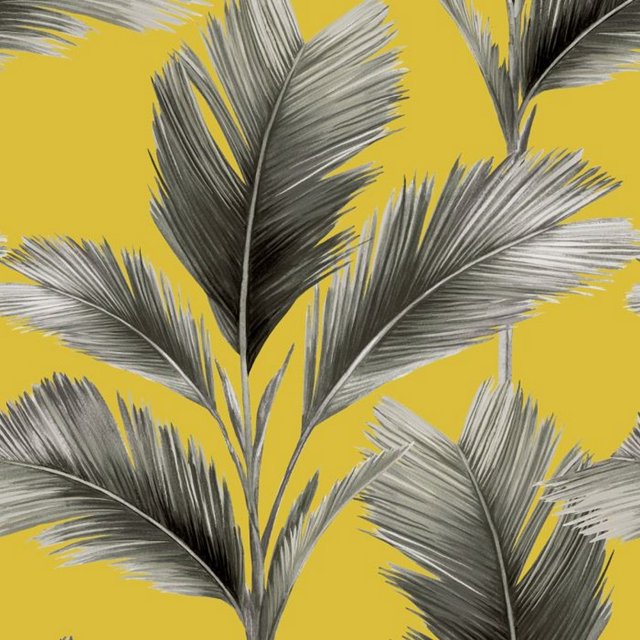 Belgravia - Papel Pintado de Pared Kailani Diseño Hoja (Amarillo, Gris)