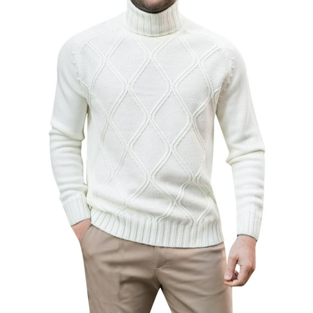 Gibobby Suéter cuello de tortuga hombre Suéter de cuello alto para hombre, casual, ajustado, básico, de punto, cuello de tortuga(Blanco,G)