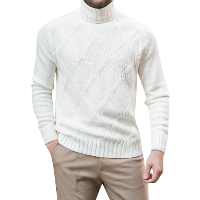 Gibobby Suéter para hombre Suéter de cuello alto falso, de manga corta, color sólido, camisetas básicas de punto de ajuste ajustado(Blanco,M)