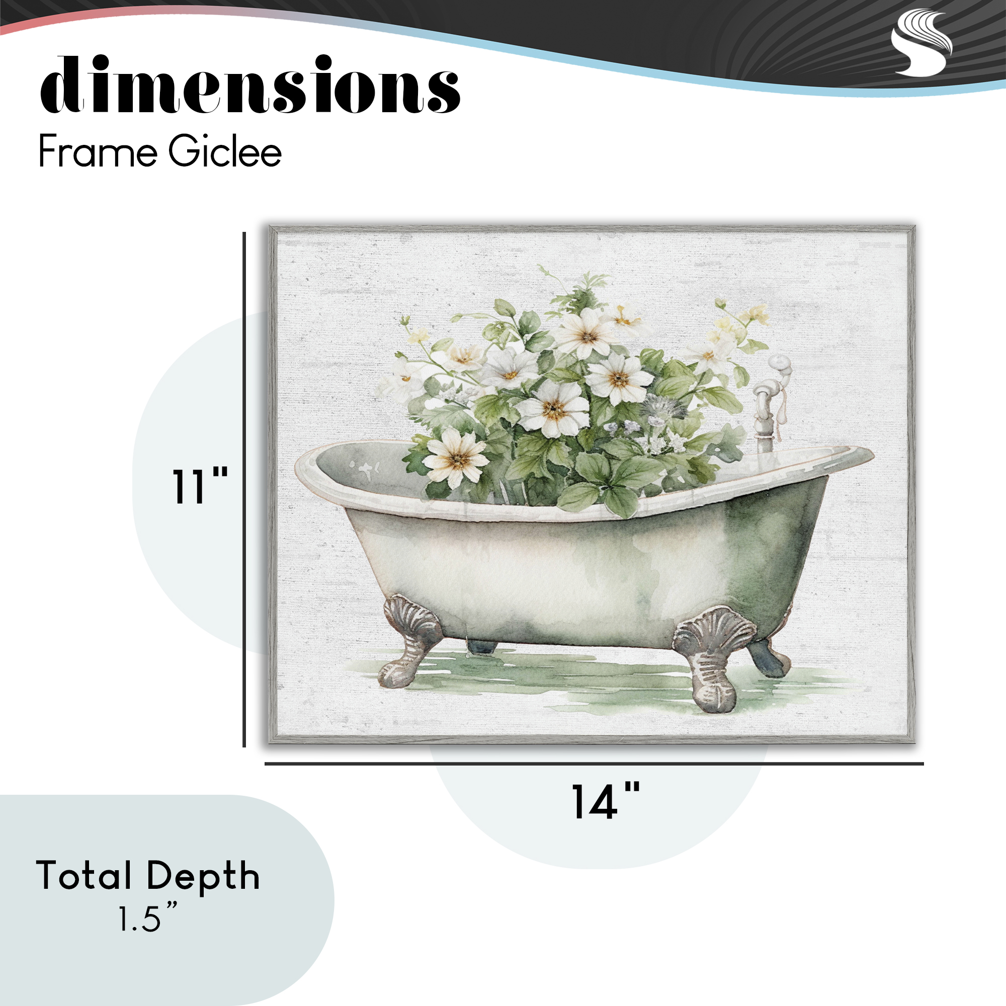 Boho Tub with Daisies Gray Framed Giclee Art, design by Lettered and Lined