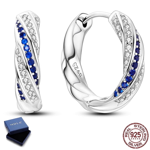 MULA 925 Sterling Silver Twist Huggie Hoop Earrings for Women, Hypoallergenic Sparkling AAA CZ Jewelry Gift with Box