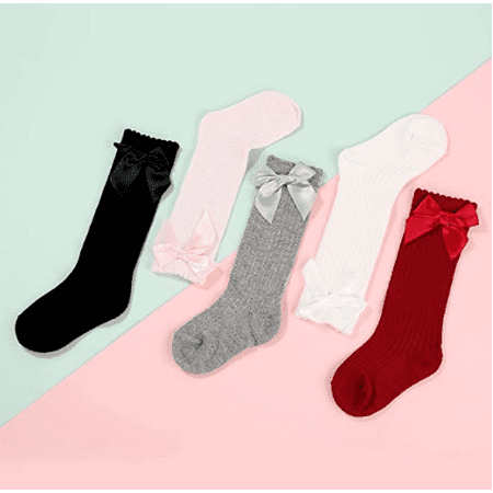 

Amerteer 5-Pack Baby Girls Knee High Socks Tube Infants Bow Long Stockings Toddlers Ruffled Leggings