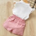 thumbnail image 2 of Girl Summer Short Set Solid Color Sleeveless Top Clothes Cotton Outfits Short Sport T-Shirt and Shorts Set 2 Piece Clothes Set Toddler Girls, 2 of 6