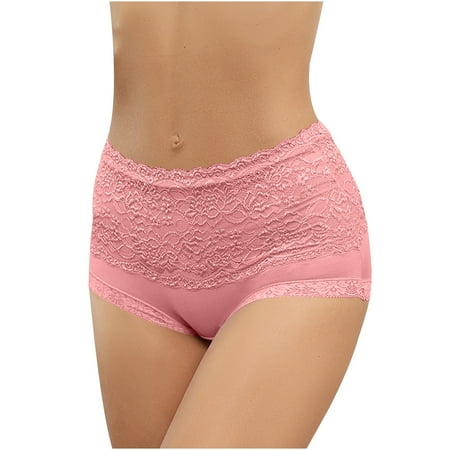 Odbmxy Womens Plus Size Panties Lace Cotton High Waist Briefs for Women Sliqs Pink Single Color Panties