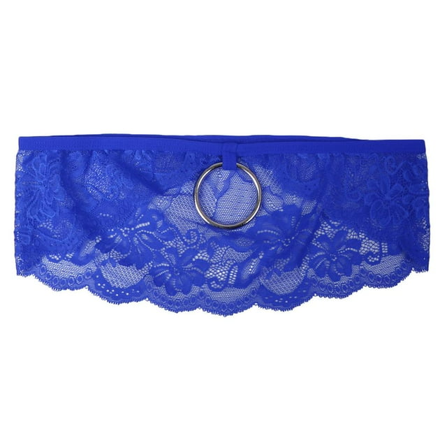 Ropa interior de hombre con encaje elástico y espalda en T, bikini de tiro bajo, tanga genial Azul