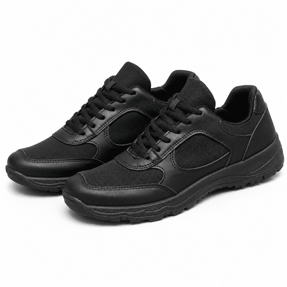 Men's Black Lace Up Work Shoes, Fabric Upper Low Top Walking Shoes for Spring and Fall