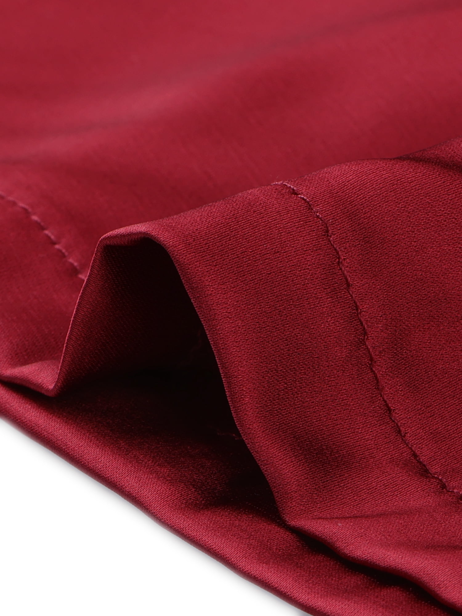 Unique Bargains Women's Pajama Short Sleeves Button Down Top and Shorts Satin Sets XL Wine Red