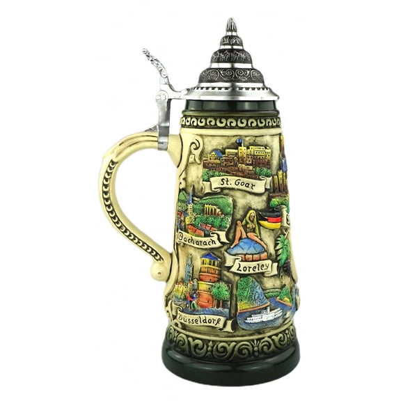German Beer Stein rustic Deutschland the rhine river stein 0.25 liter tankard, beer mug