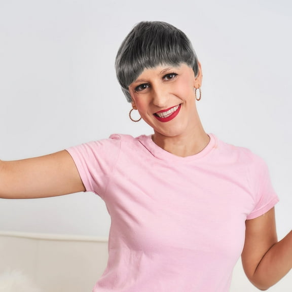 OUNONA Short Gray Wigs With Bangs Sliver Gray Wigs  Cut Layered Human Hair For Old Woman Gray Short Wigs